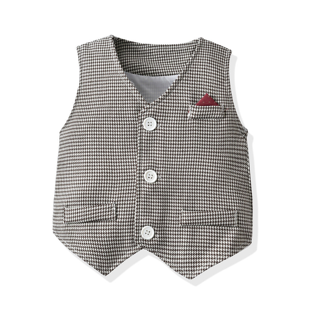 First birthday outfit for baby boys - spring collection: little gentleman suit with vest - three-piece set for baby's birthday, wedding, or banquet