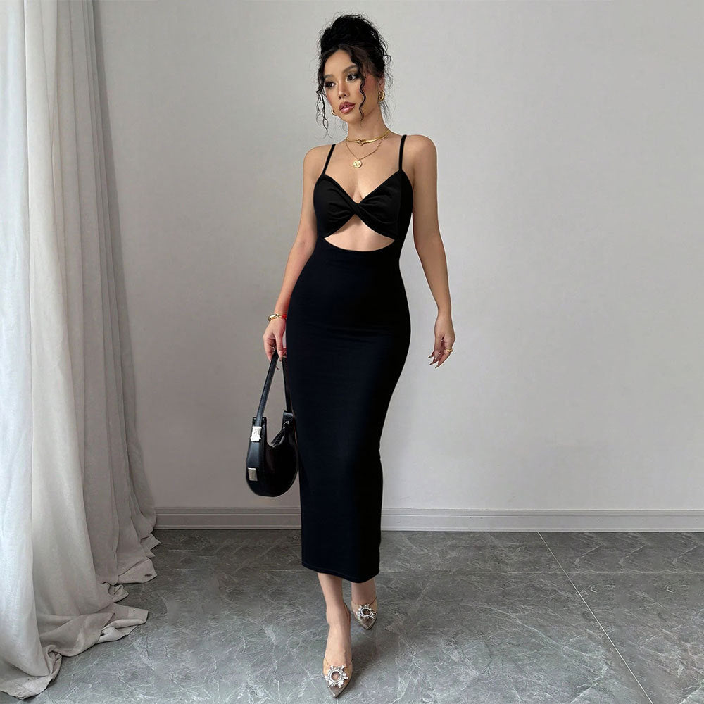 Shein Independent Station Cross-border Women's Celebrity Style Dress Summer Sleeveless Suspender Sexy Temperament Hip Wrap Long Dress