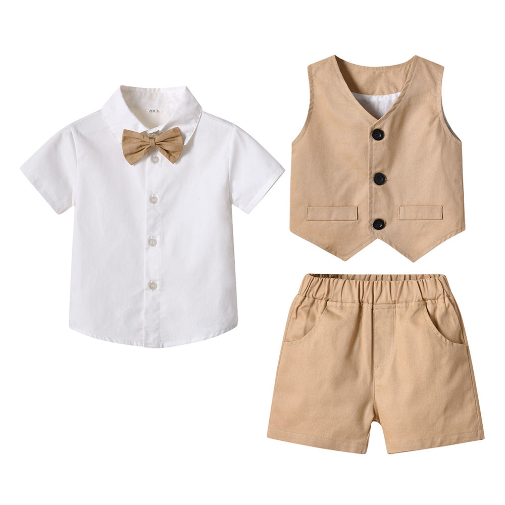 New boys' spring plaid vest three-piece set: gentleman's outfit for older boys, perfect for baby's first birthday celebration