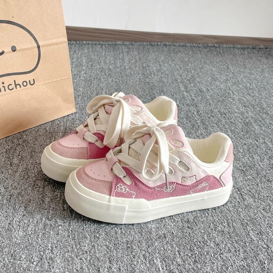 K-stylecasual sneakers for women 2026 spring and summer new arrivaleasiest for matchniche style shoes thick sole student white shoes bread shoes