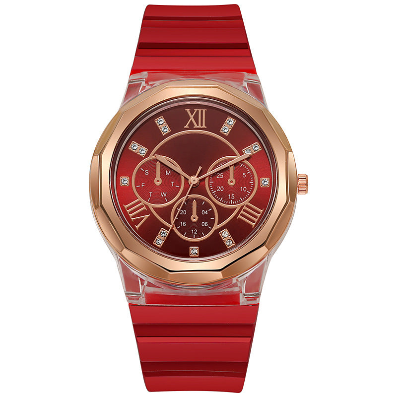 Fashion rhinestone silicone watch female student accessible luxuryelegantniche style design preppy style forest style young casual watch