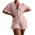 Summer tk european and american cross-border solid color shirt and shorts set - loose fit casual two-piece wholesale