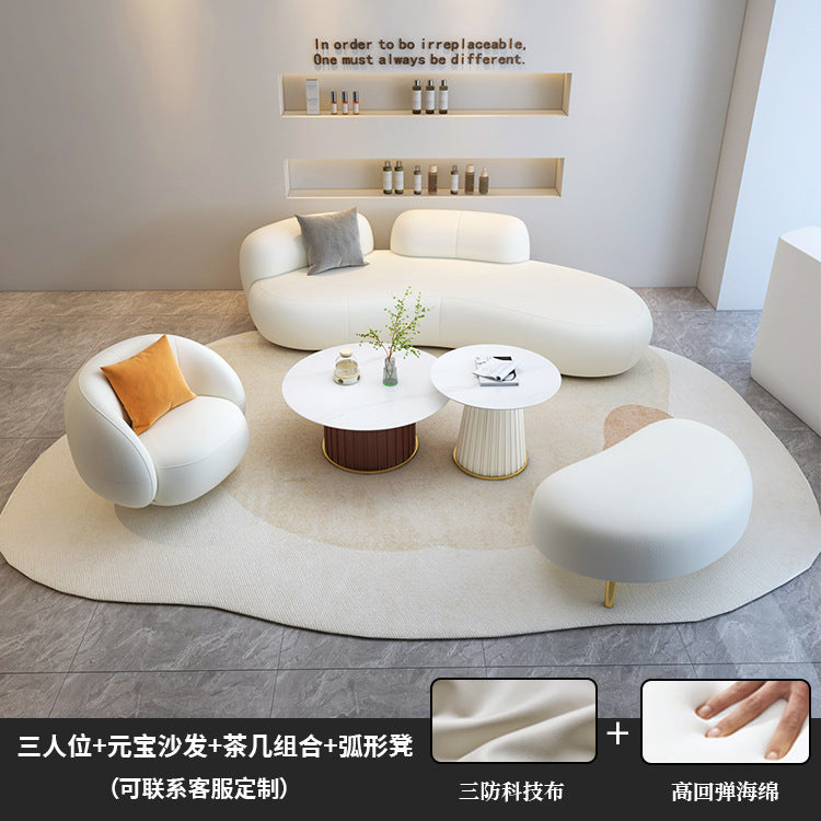 Nordic normcore cream style sofa living room velvet art curved modern casualaccessible luxury beauty salon reception internet celebrity style