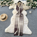 Summer dress: unique, high-end, sleeveless, slim-fit, color block striped knit dress with polo collar - bodycon maxi dress