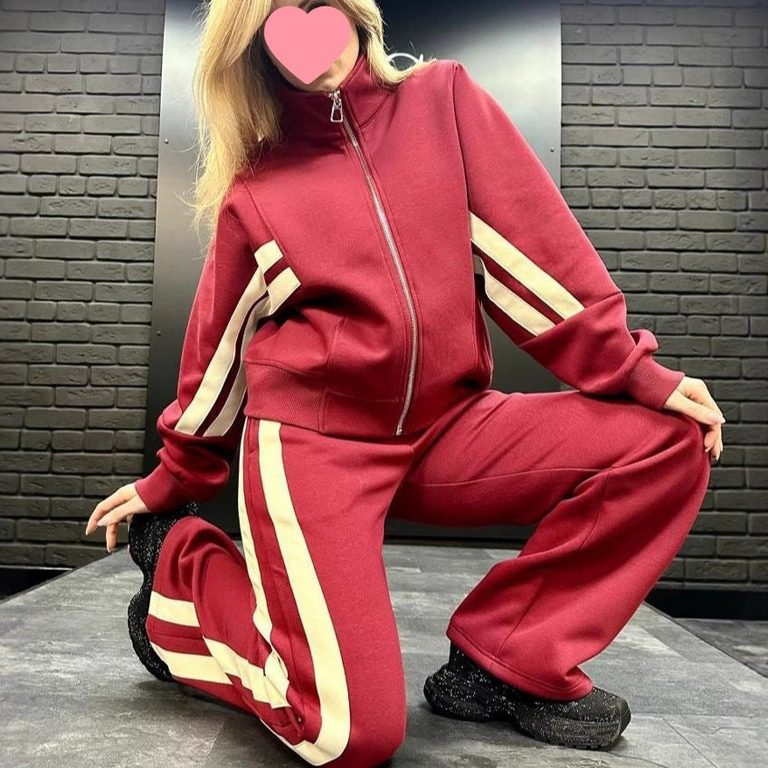 european and american cross-border   fashion color block new two-piece set spring/autumn women's casual activewear set