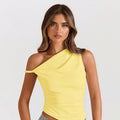 European and american cross-border fashion: fresh and vibrant one-shoulder asymmetrical cut top with ruched detailing - slim fit and figure-flattering