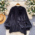 French aristocrat court style 3d floral embellished long sleeve blouse - unique, chic, and high-end women's top