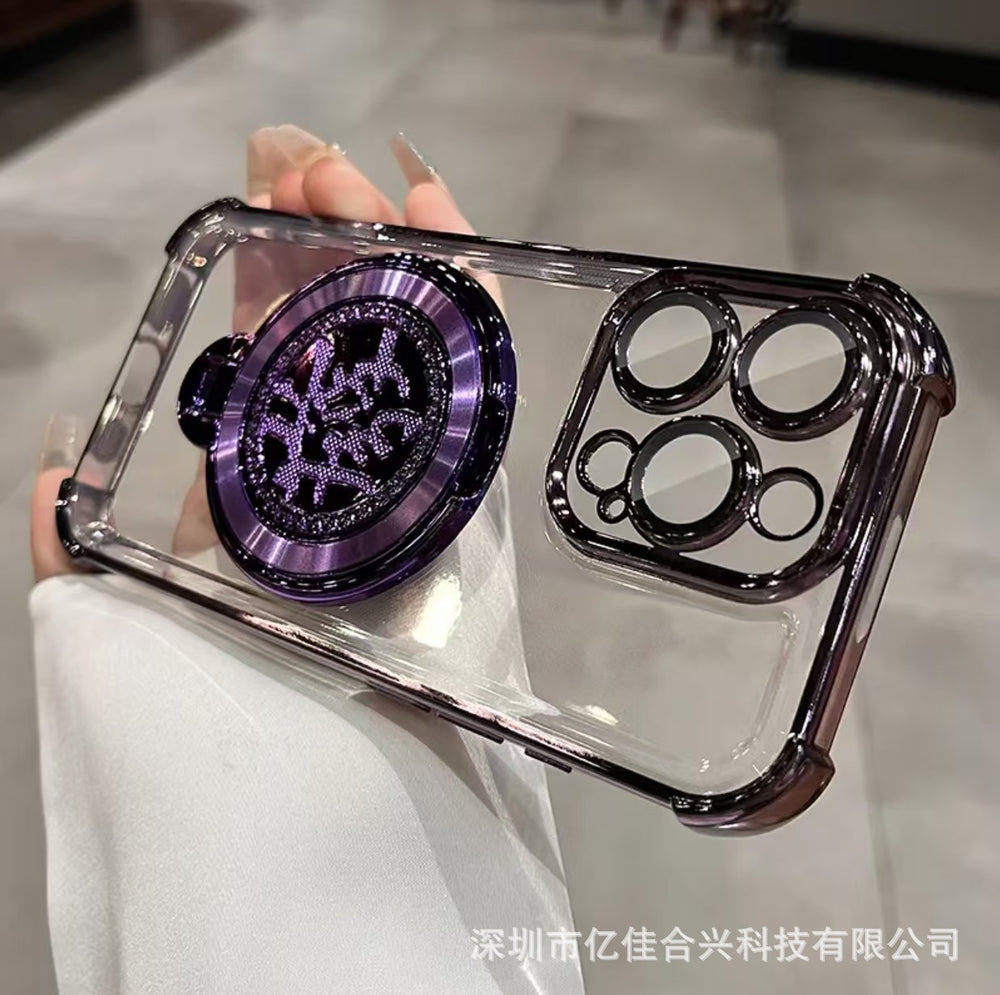 Suitable for apple 17 mobile phone case, accessible luxury rotating trendy brand magnetic suction bracket iphone15 european and american four-corner couple case