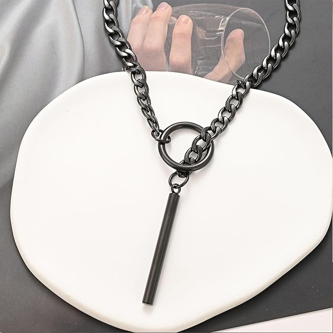 European and american new lariat heart necklace o-ring sliding chain necklace hip hop punk rock stainless steel pendant
