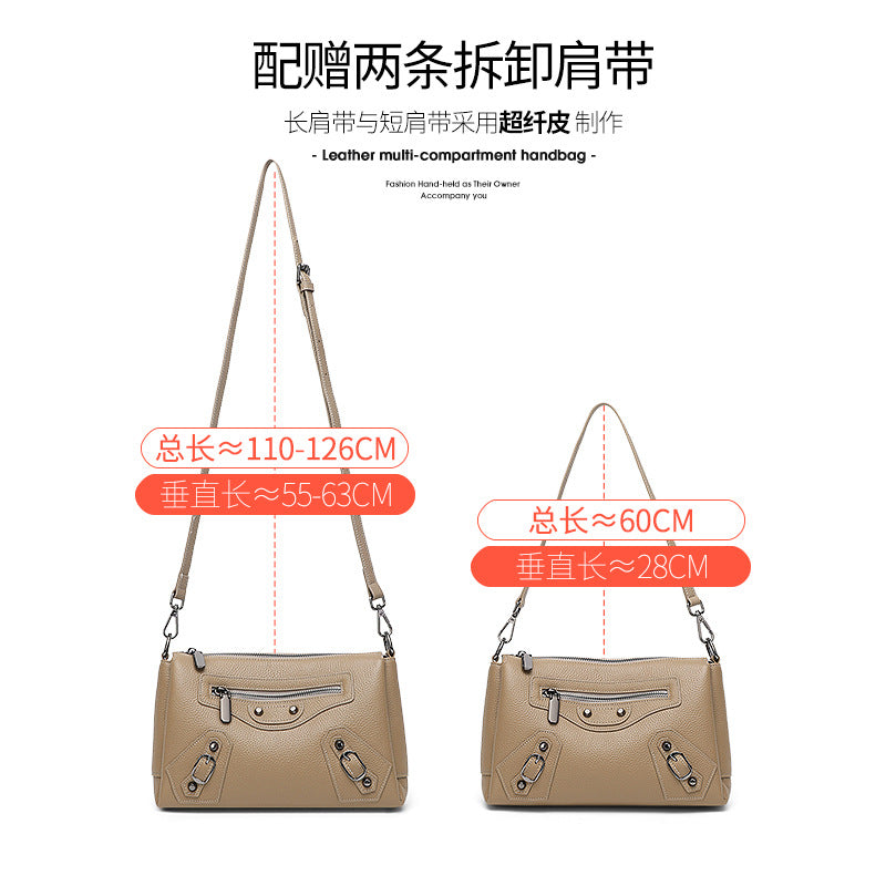 Cross-border popular leather locomotive bag women's 2025 new textured shoulder messenger bag large capacity middle-aged mother bag