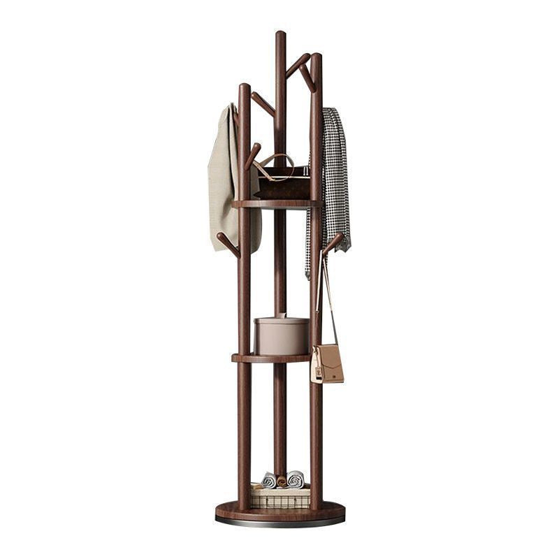 Accessible luxury solid wood coat rack, rotatable clothes rack, floor-standing bedroom for home office, non-occupying storage rack