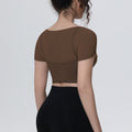 Fake two-piece mesh sports short-sleeved t-shirt for women with chest pad and navel-baring topsoutwear yoga quick-drying slimming look fitness clothes