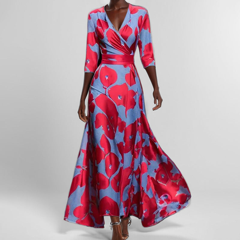 european and american cross-border women's fashion: new summer collection - sexy deep v-neck printed bodycon mini dress