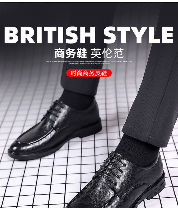 Men's leather shoes - new spring/autumn collection: textured leather, business casual, british style, korean design, perfect for work, groom, and weddings