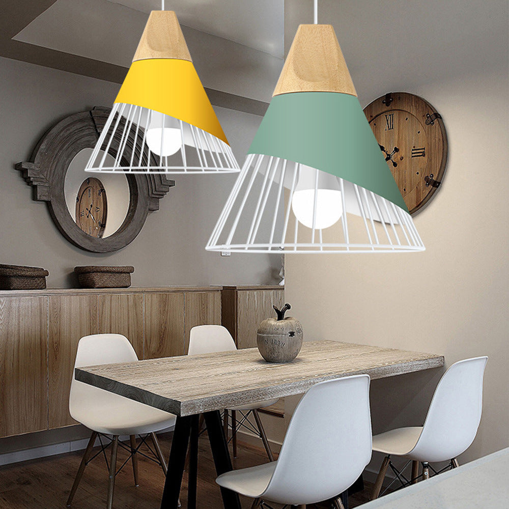 Creative home lighting Nordic modern simple dining room living room bedroom study wood cone horn wrought iron chandelier