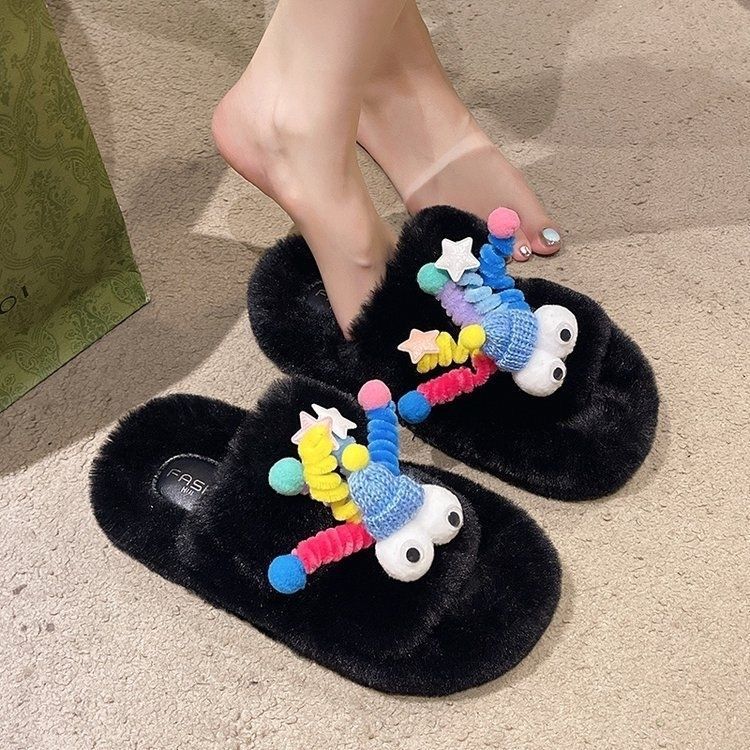 Thick solefashion furry slippers for women outwear2025new arrivalfall and winterfor homehome fairy cotton slippers ins trend