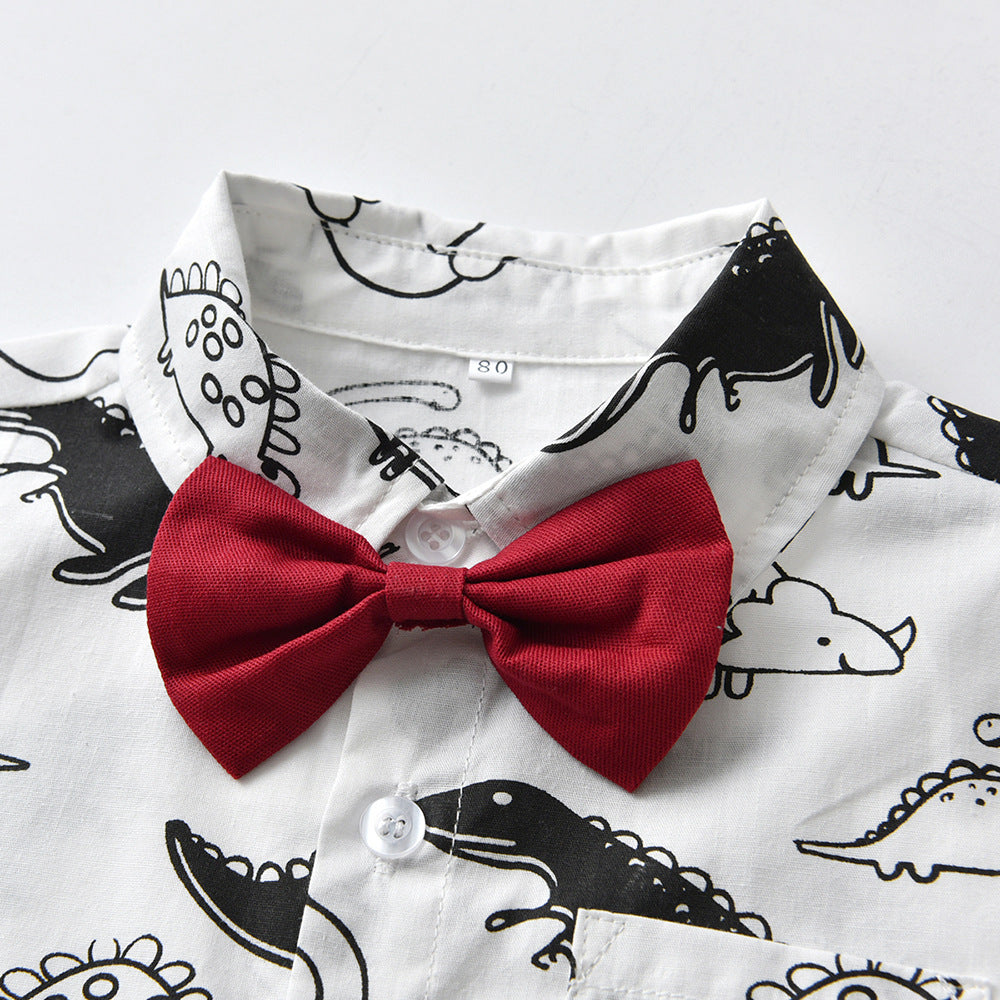 Fashionexportchildren's clothing hideyoshi new arrivallong sleevesshirtoverallsdinosaur printingone year old dress kidssuit