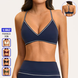 Contrast color yoga bra v neck halter strap breast pad beautiful back brushed fitness lifting training sports intimates9615