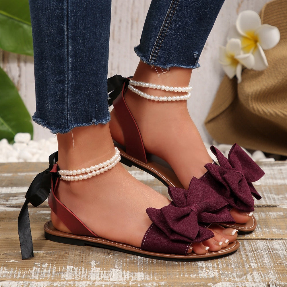 new bowknot flat slide sandals for women, solid color lightweight comfortable casual sandals for women