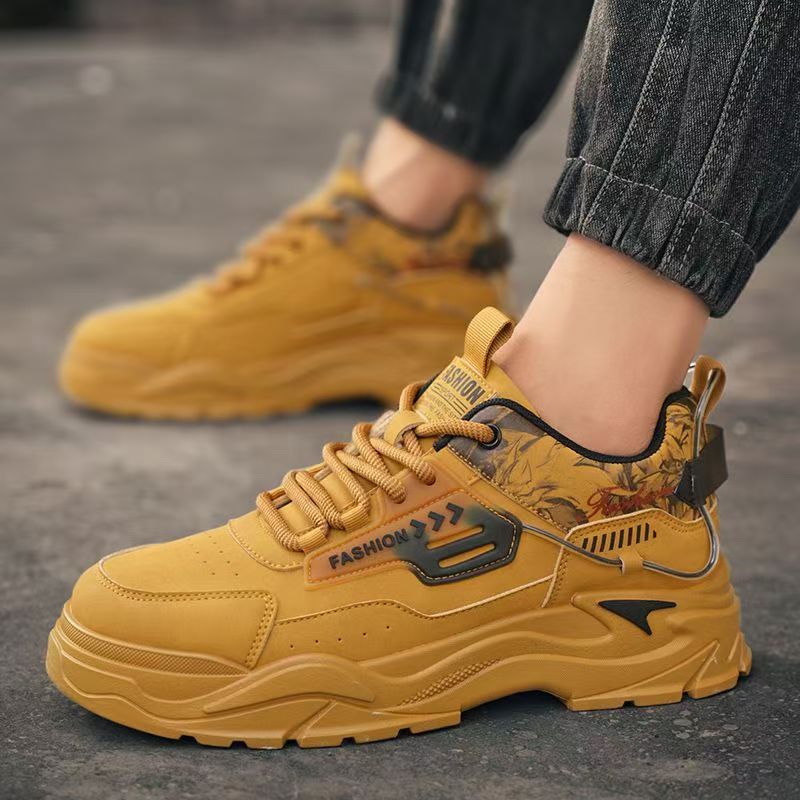 Men's 2025 spring new leather breathable casual sneakers, youth thick-soled height-increasing anti-slip work shoes