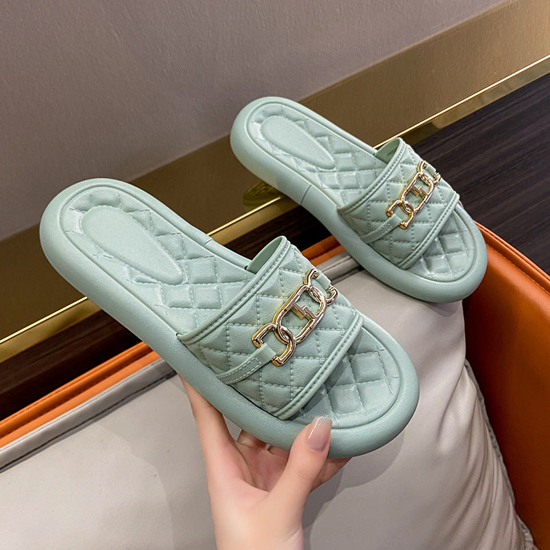 High-end french-style women's summer sandals, fashionable 2023 new summer flat sandals, non-slip and comfortable slippers