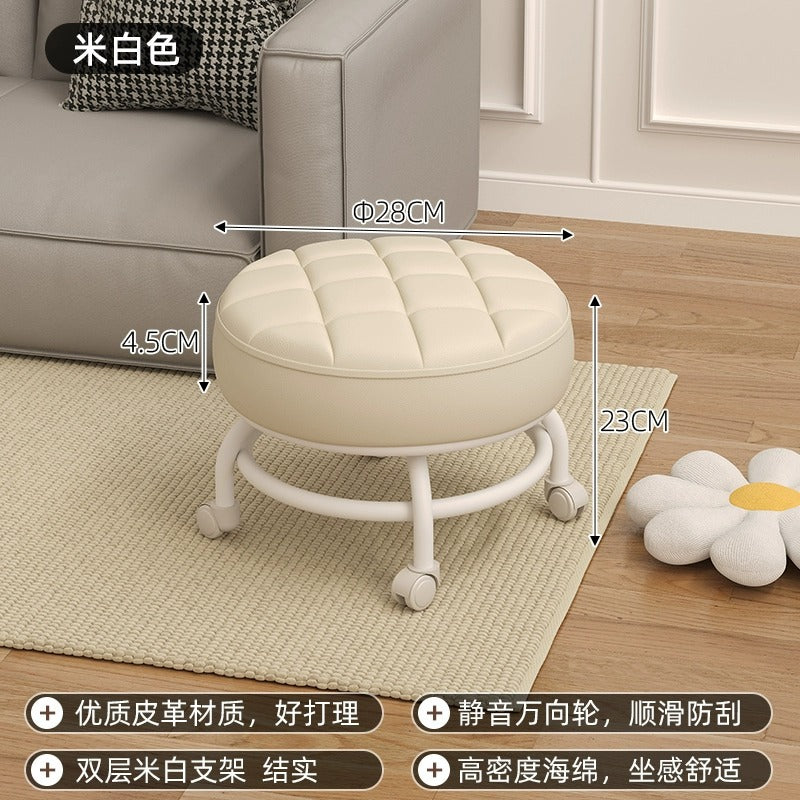 Popular for homemultifunctional beauty seam round stool chair pulley low stool universal wheel small stool with wheels rental room stool