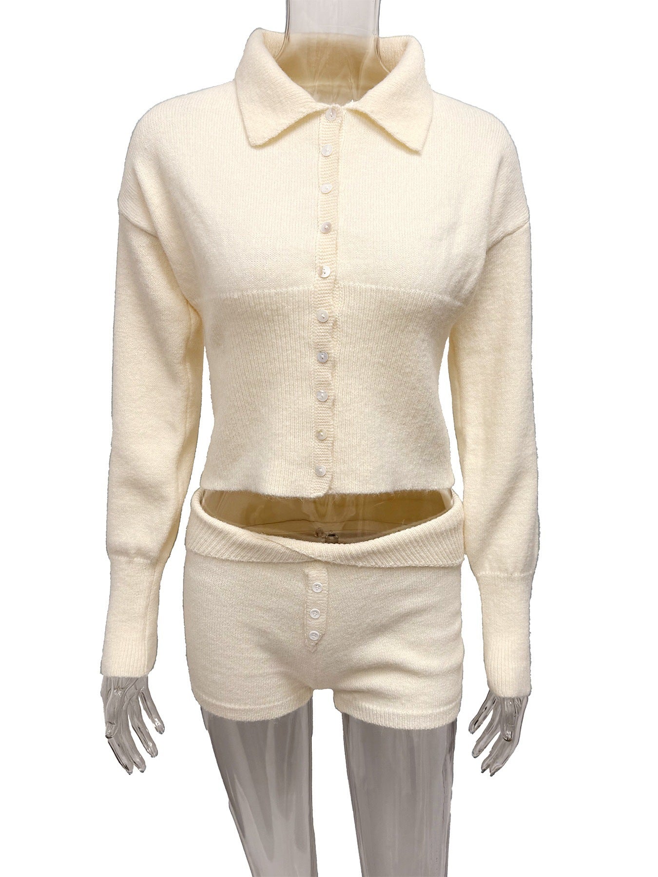 Cross-border Europe, America and 2025 autumn new women's clothing fashion lapel cardigan top niche design shorts two-piece set