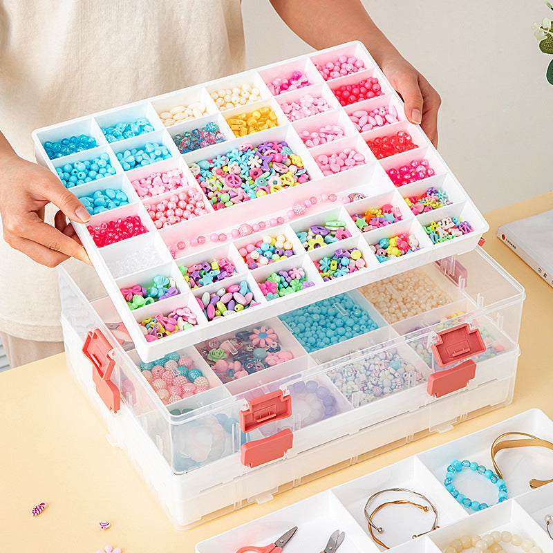 Desktop beaded jewelry storage box Plastic with lid grid classification Multi-layer stackable loose bead bead storage box