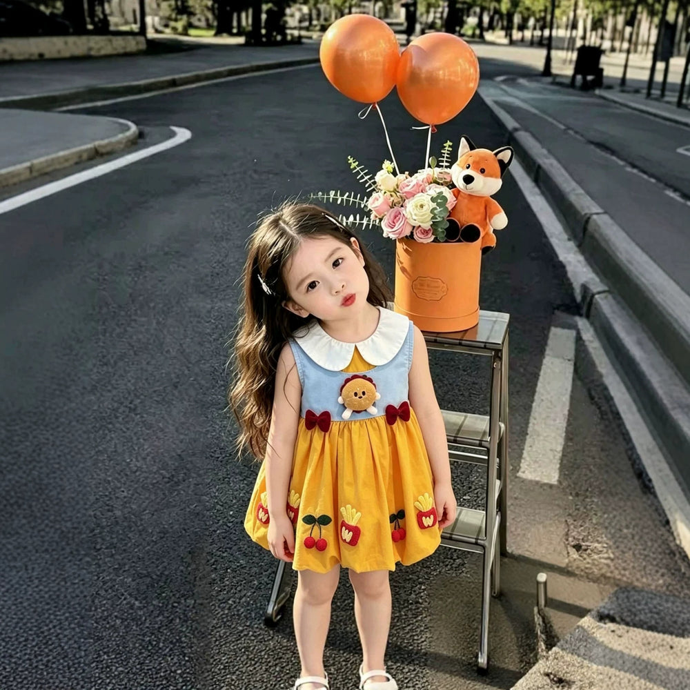Girls' summer dress: new cute baby hamburger tank dress, korean style children's peter pan collar tulip princess dress