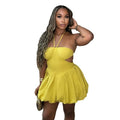 European and american women's clothing  spring new arrivals: sweet and fresh halter neck bandeau backless high-waisted mini dress
