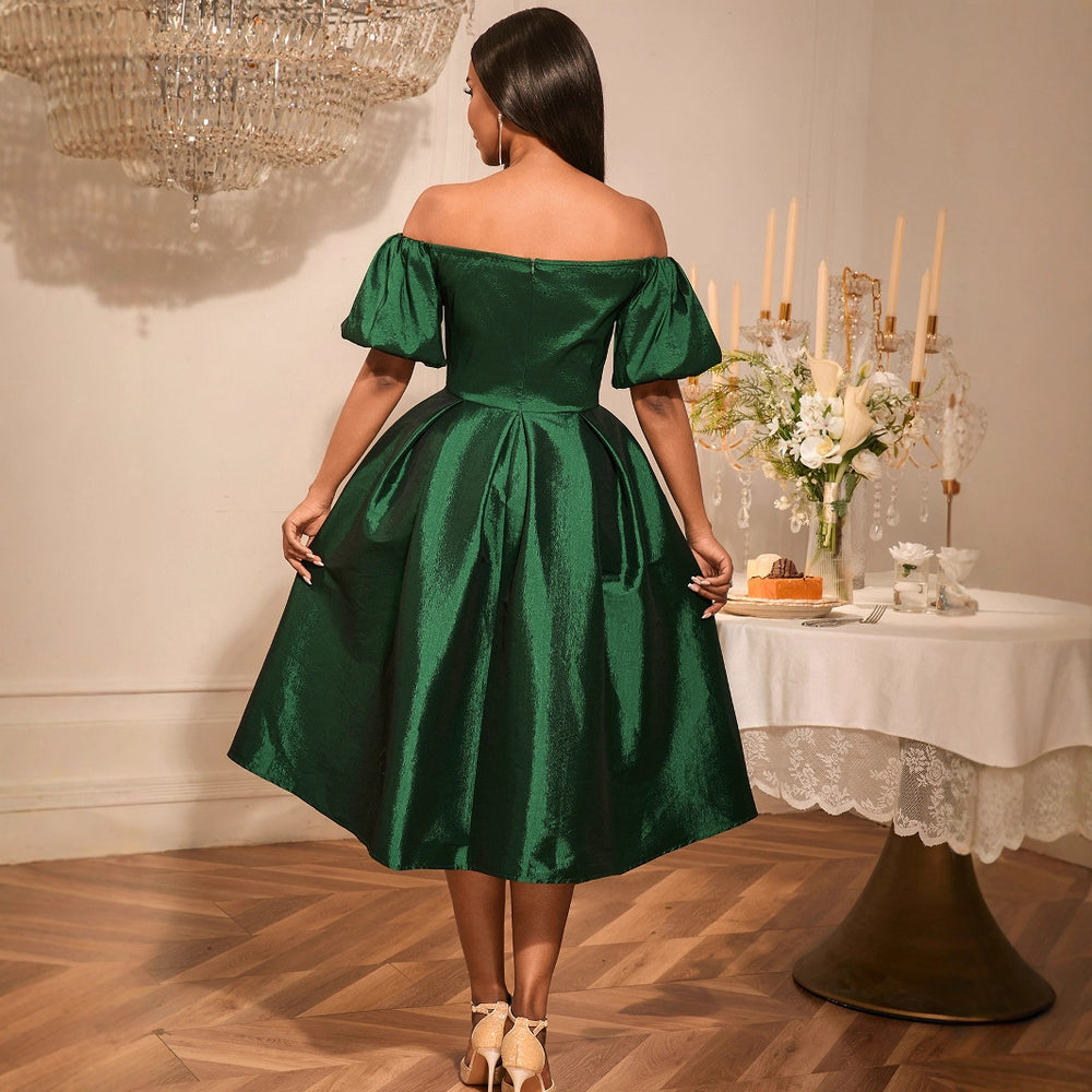 retro women's sexy off-the-shoulder dress - fashionable and elegant sequin slim-fit evening gown