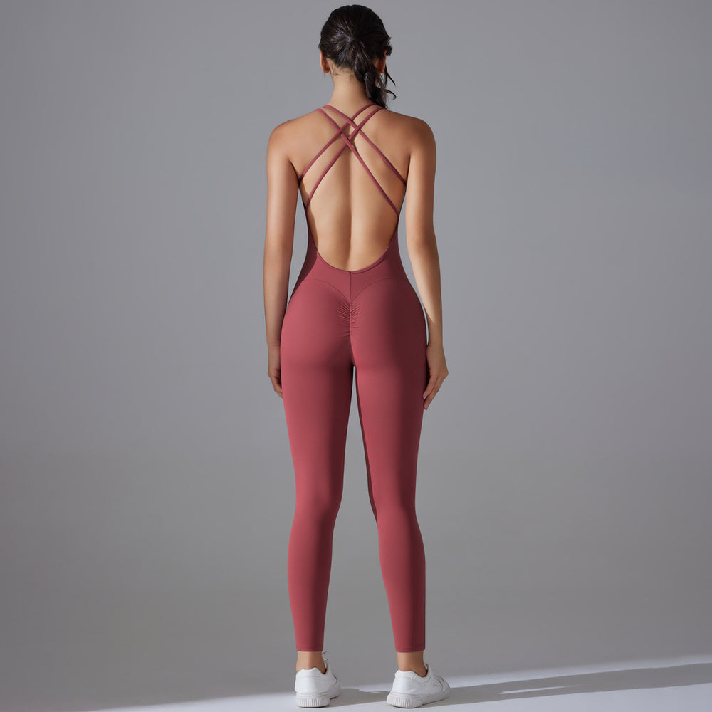 fashion butt lifting yoga clothes, quick-drying tight running sports cross-back, no embarrassing line fitness jumpsuit