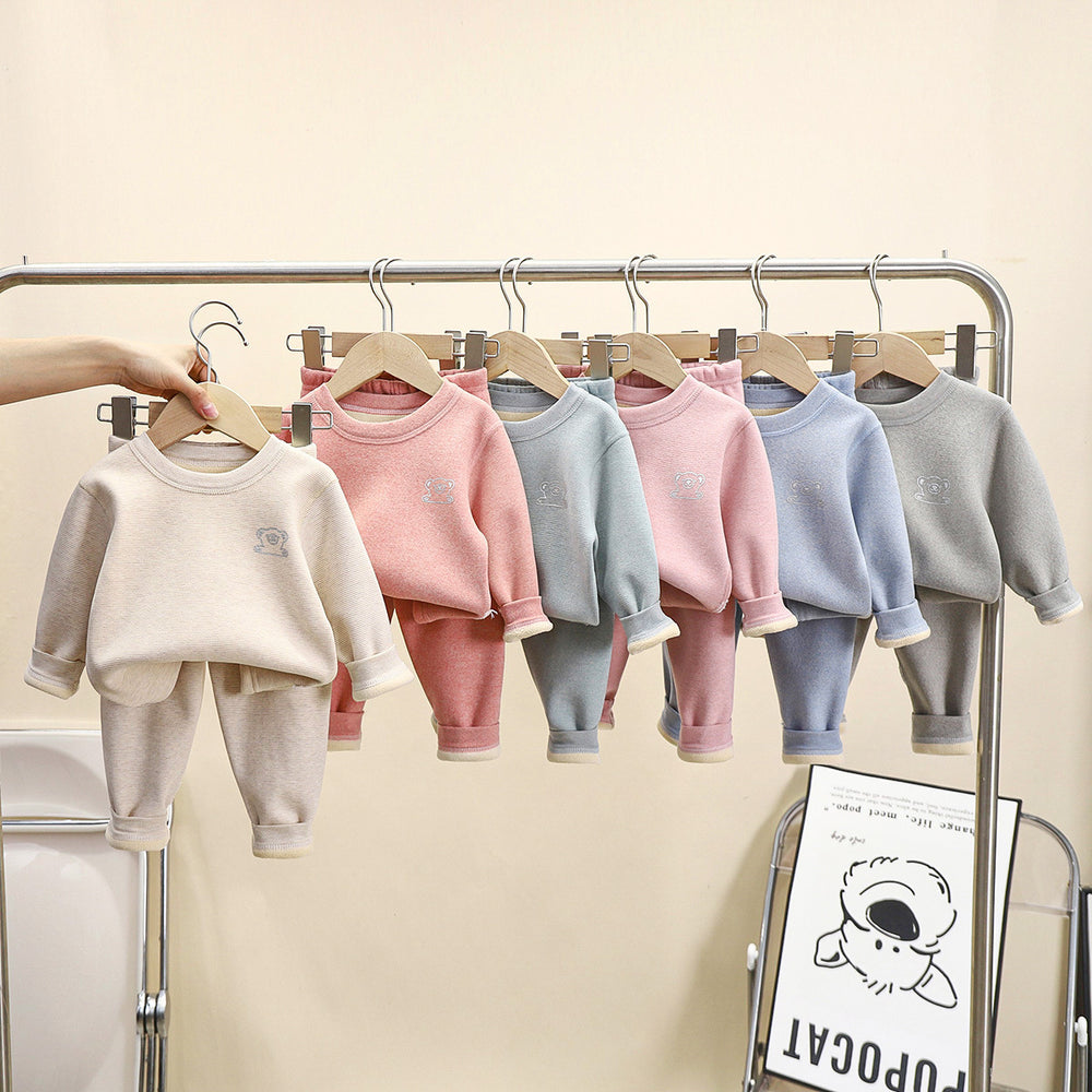 Kidsheattechintimatessuit baby oli velvet thickened autumn clothes long johns children boneless fleece-linedfall and winter pajamas