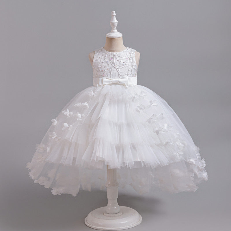 girl wedding dress little girl dress kids host princess dress tail catwalk performance costume skirt