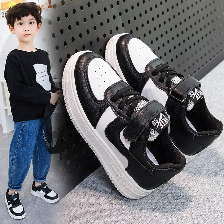 Children's white shoes spring and autumn boys white sports shoes primary school students school flat girls shoes Velcro white shoes