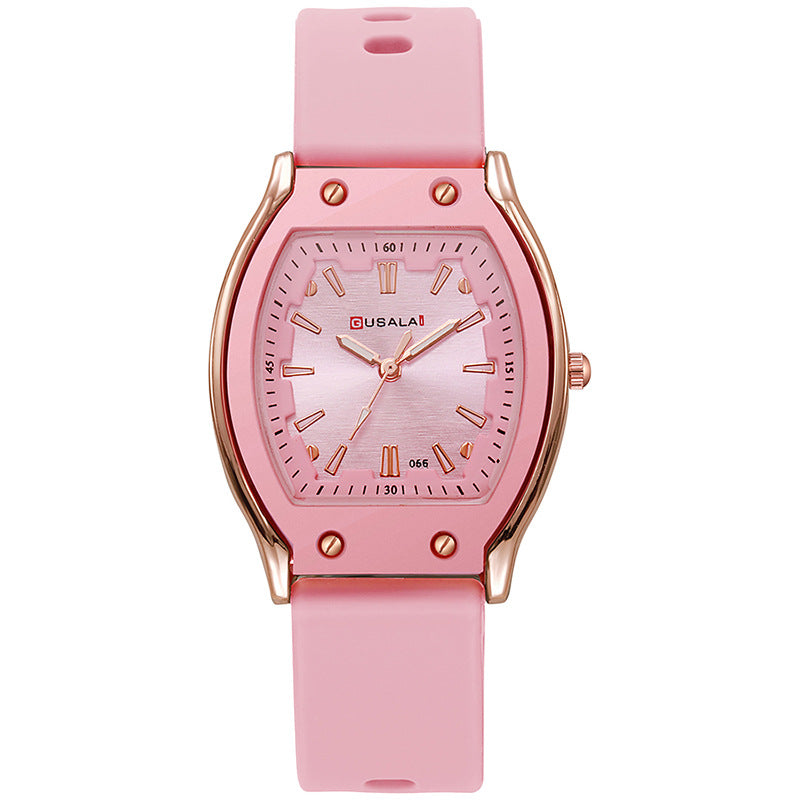 New arrival tweed style wine barrel square women's silicone watch high-looking women's watch student women's niche style quartz watch