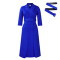 D3294export women's fashion elegant double-breasted suit collar pure colordress medium long cross-border dress