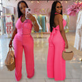 C7461 cross-border   fashion women's casual halter tie-neck top and pants two-piece set