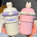 Cartoon bouncing glass cup - large capacity, portable, high-value design for women, cute strapped mug, promotional gift cup