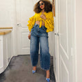 European and american style fake skirt jeans  cross-border women's clothing fashionstylishpatchwork high waist short skirt straight-legpants