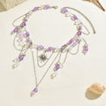 European and american cross-border purple fairy style tassel sun pendant necklace women's retro french layered necklace
