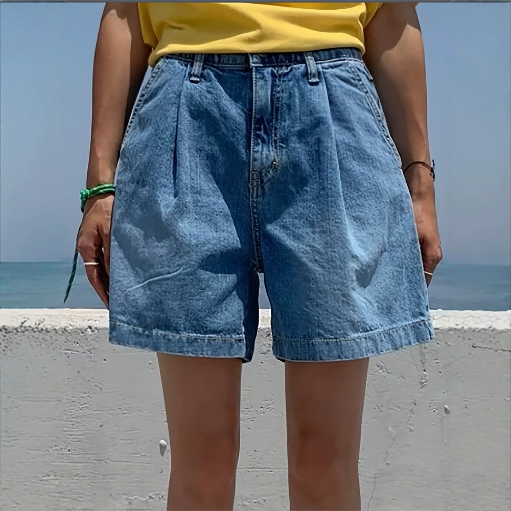 Amazon  hot selling denim shorts women's summer ins trendy straight leg cropped shorts washed fashion denim shorts