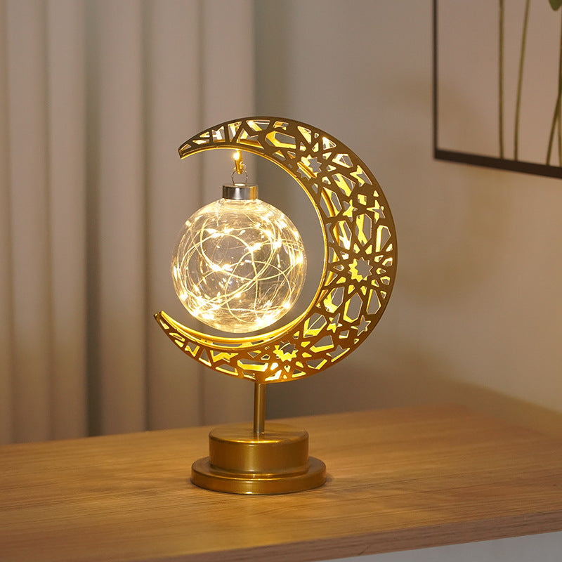 Cross-border LED wrought iron star moon round ball night light festival decoration bedroom table lamp atmosphere modeling light