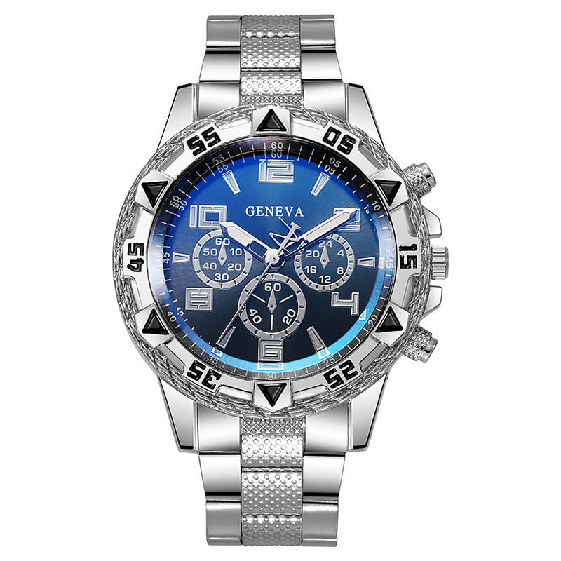 2023 aliexpress watch: men's casual stainless steel watch with faux three-eyed design, alloy fashion watch - silver