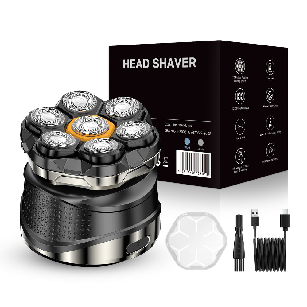 New magnetic rotary 7-blade head shaver - the ultimate bald head grooming tool. fully washable, type-c charging, and fast charging