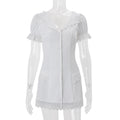 Ins european and american clothing  spring new arrivalfashionclassyelegantslimming lookv neck buttoned puff sleeve dress for women