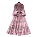 Frenchretro style lacepatchworkdress women's spring long k-style sleeve waist a-line skirt elegant over-the-knee long skirt