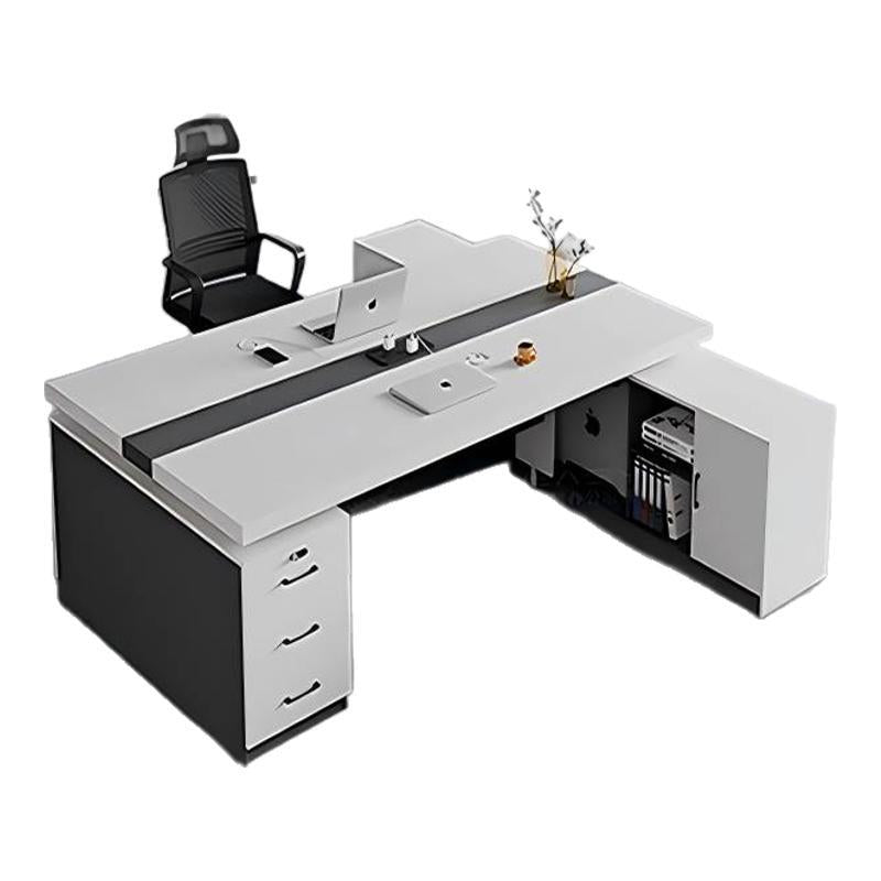 Customizable office desk - two-seater facing configuration - modern executive desk and chair set - ideal for managers, finance, and dual-user computer setup