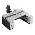 Customizable office desk - two-seater facing configuration - modern executive desk and chair set - ideal for managers, finance, and dual-user computer setup