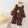 Girls' autumn collection: new top & wide-leg pants set - early autumn, cute bunny lace korean style outfit for girls (toddler to middle school)